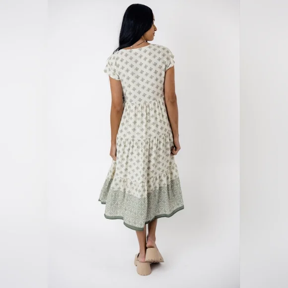 Blu Pepper Geo Print Button-up Midi Dress In Olive - Picture 3 of 7